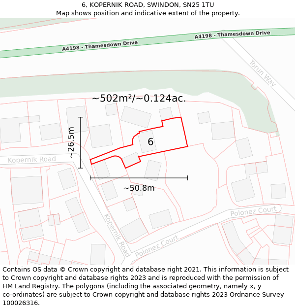 6, KOPERNIK ROAD, SWINDON, SN25 1TU: Plot and title map