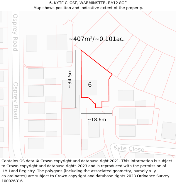 6, KYTE CLOSE, WARMINSTER, BA12 8GE: Plot and title map