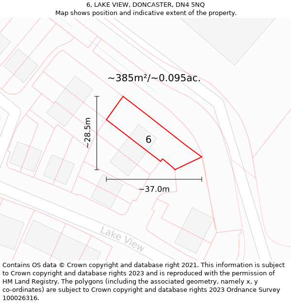 6, LAKE VIEW, DONCASTER, DN4 5NQ: Plot and title map