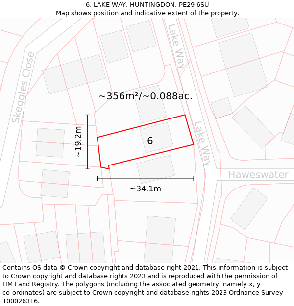 6, LAKE WAY, HUNTINGDON, PE29 6SU: Plot and title map