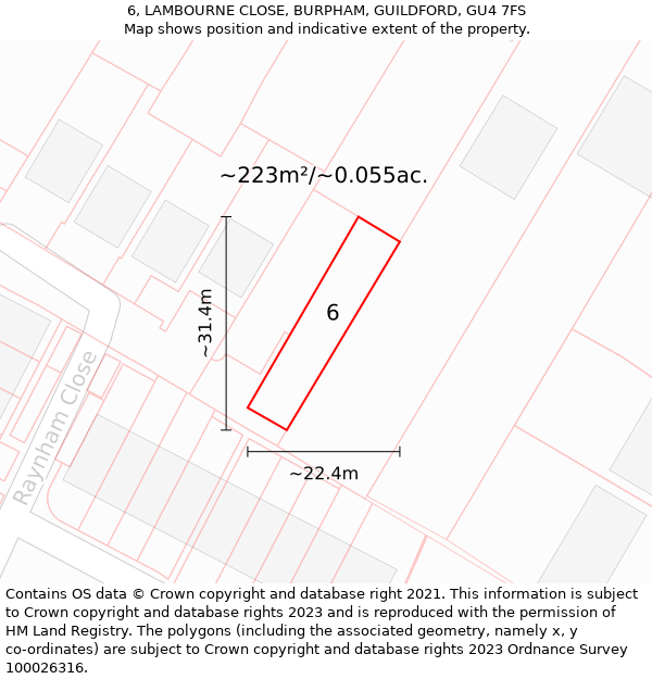 6, LAMBOURNE CLOSE, BURPHAM, GUILDFORD, GU4 7FS: Plot and title map