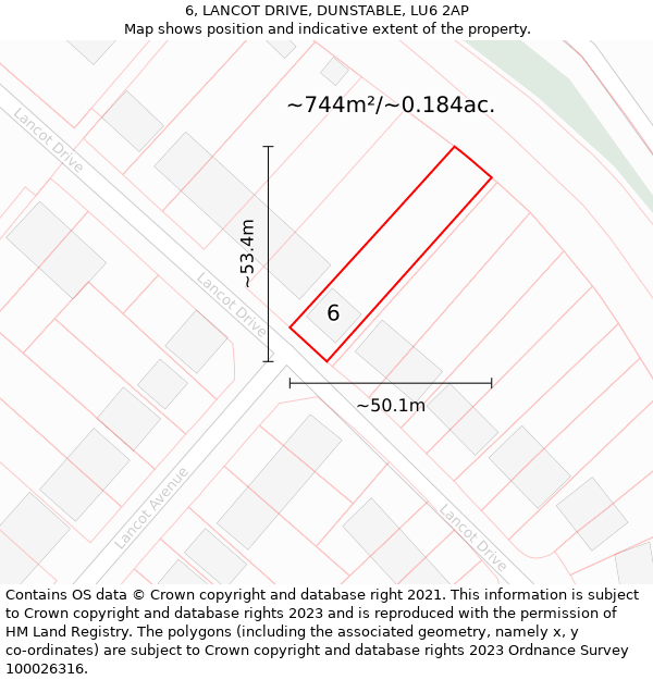 6, LANCOT DRIVE, DUNSTABLE, LU6 2AP: Plot and title map