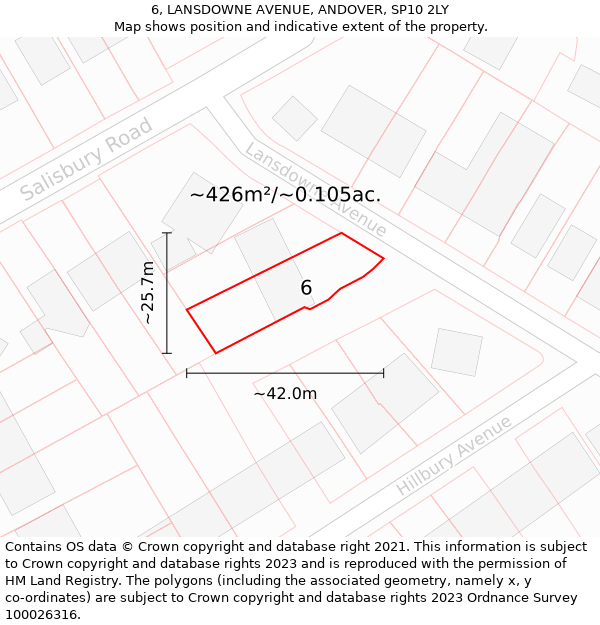 6, LANSDOWNE AVENUE, ANDOVER, SP10 2LY: Plot and title map