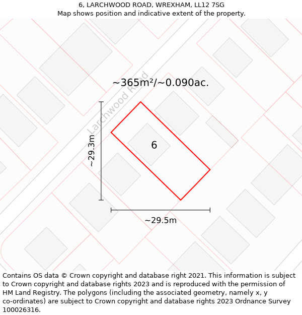 6, LARCHWOOD ROAD, WREXHAM, LL12 7SG: Plot and title map