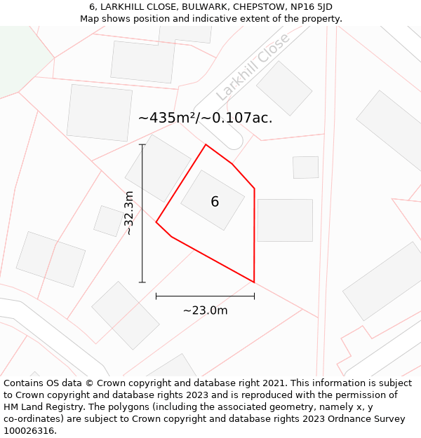 6, LARKHILL CLOSE, BULWARK, CHEPSTOW, NP16 5JD: Plot and title map