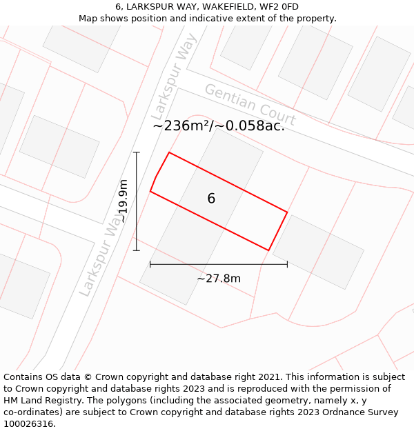 6, LARKSPUR WAY, WAKEFIELD, WF2 0FD: Plot and title map