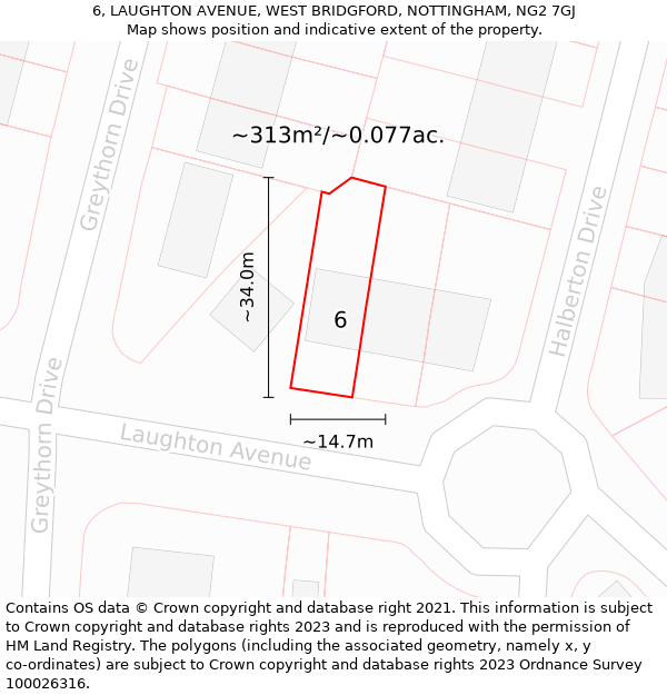 6, LAUGHTON AVENUE, WEST BRIDGFORD, NOTTINGHAM, NG2 7GJ: Plot and title map