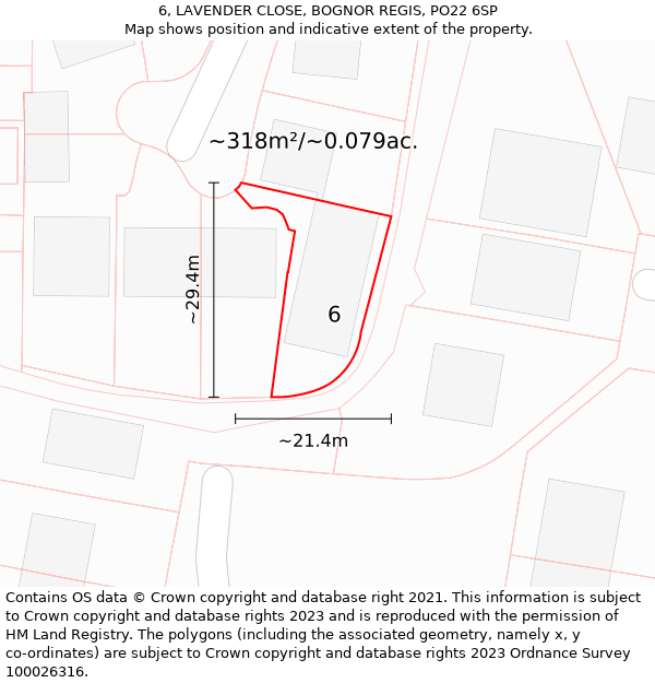 6, LAVENDER CLOSE, BOGNOR REGIS, PO22 6SP: Plot and title map