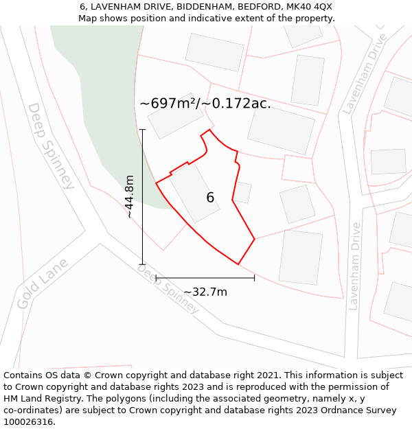 6, LAVENHAM DRIVE, BIDDENHAM, BEDFORD, MK40 4QX: Plot and title map