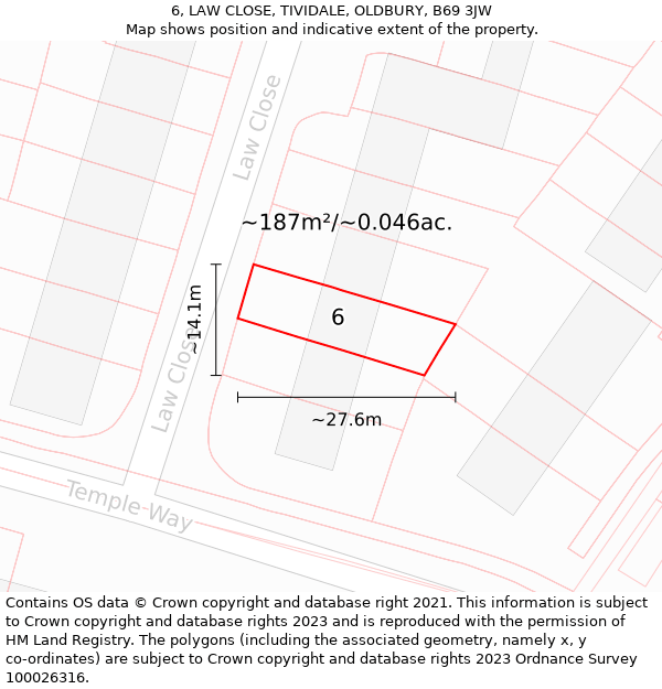 6, LAW CLOSE, TIVIDALE, OLDBURY, B69 3JW: Plot and title map