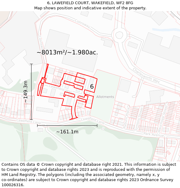 6, LAWEFIELD COURT, WAKEFIELD, WF2 8FG: Plot and title map