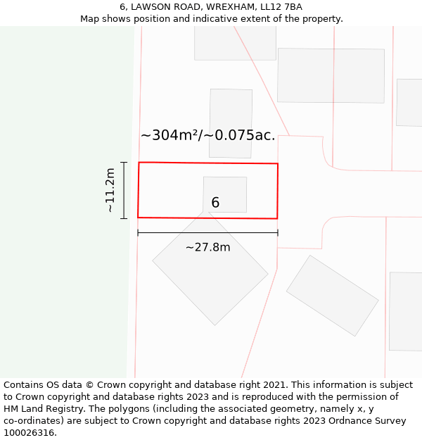 6, LAWSON ROAD, WREXHAM, LL12 7BA: Plot and title map