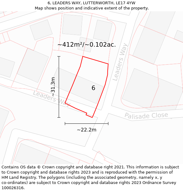 6, LEADERS WAY, LUTTERWORTH, LE17 4YW: Plot and title map