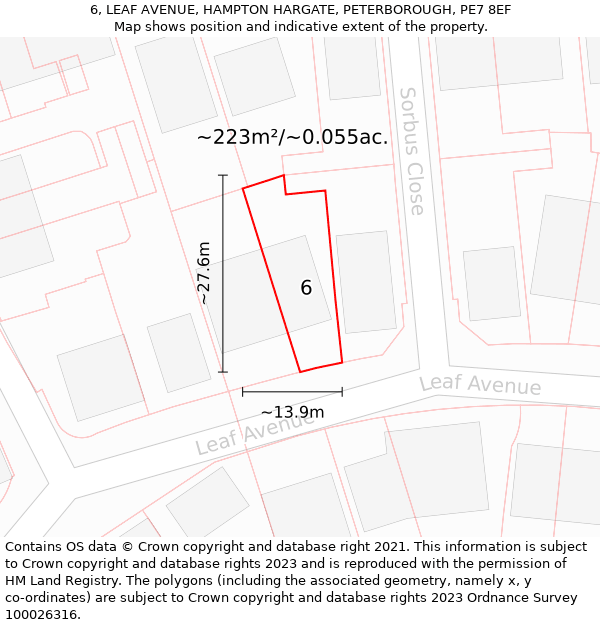 6, LEAF AVENUE, HAMPTON HARGATE, PETERBOROUGH, PE7 8EF: Plot and title map