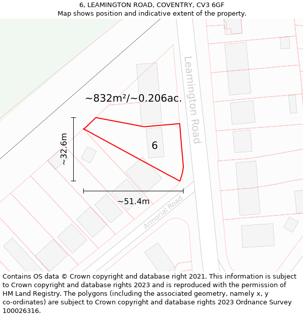 6, LEAMINGTON ROAD, COVENTRY, CV3 6GF: Plot and title map