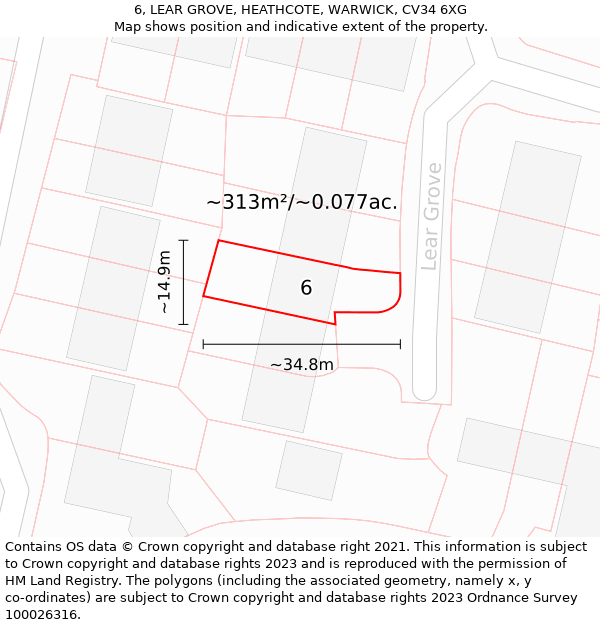 6, LEAR GROVE, HEATHCOTE, WARWICK, CV34 6XG: Plot and title map