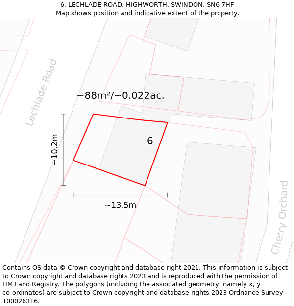 6, LECHLADE ROAD, HIGHWORTH, SWINDON, SN6 7HF: Plot and title map