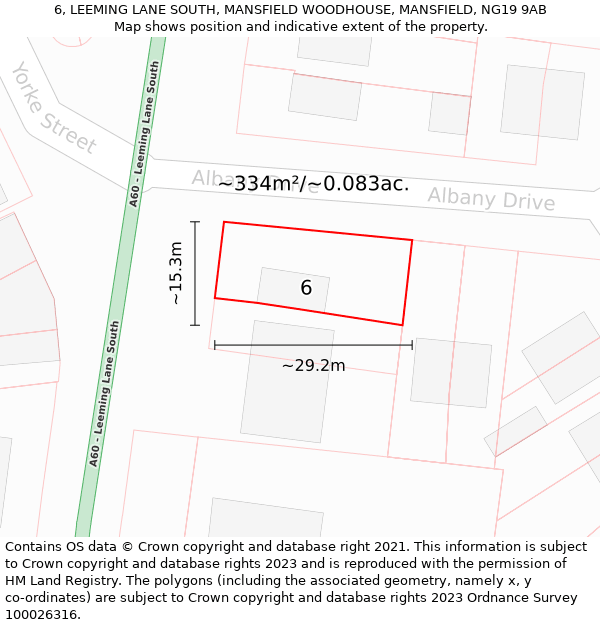 6, LEEMING LANE SOUTH, MANSFIELD WOODHOUSE, MANSFIELD, NG19 9AB: Plot and title map