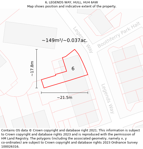 6, LEGENDS WAY, HULL, HU4 6AW: Plot and title map