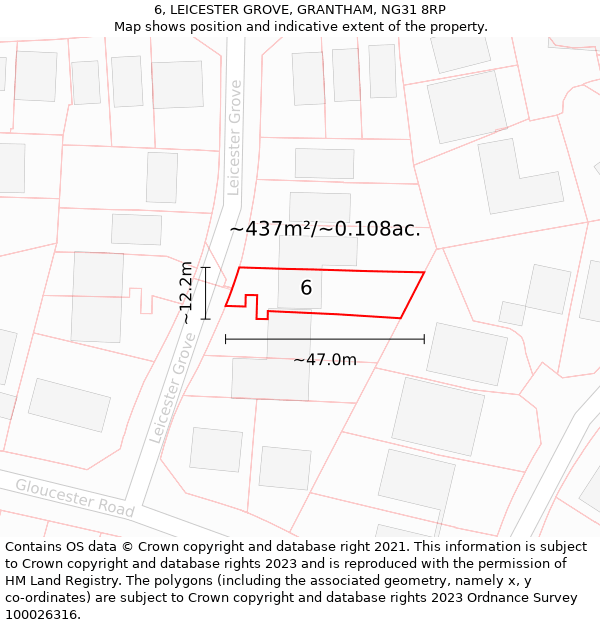 6, LEICESTER GROVE, GRANTHAM, NG31 8RP: Plot and title map