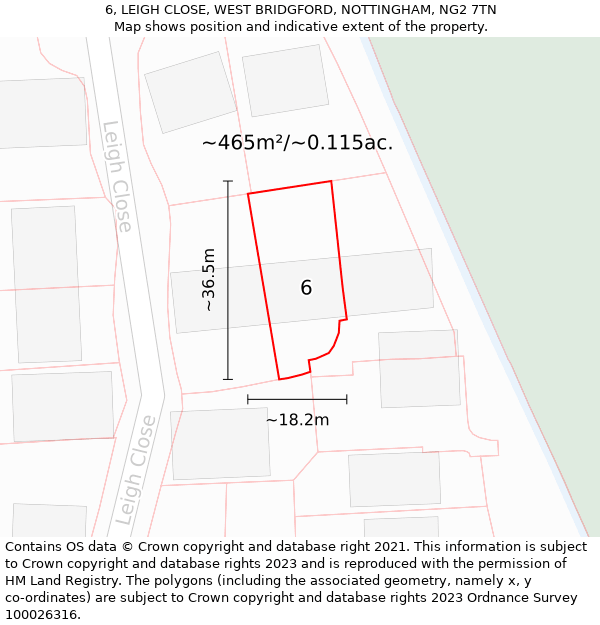 6, LEIGH CLOSE, WEST BRIDGFORD, NOTTINGHAM, NG2 7TN: Plot and title map
