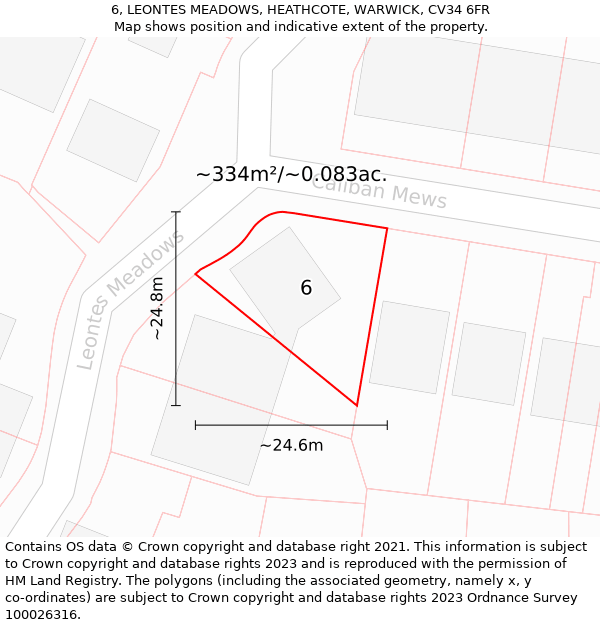 6, LEONTES MEADOWS, HEATHCOTE, WARWICK, CV34 6FR: Plot and title map