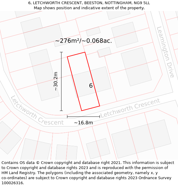 6, LETCHWORTH CRESCENT, BEESTON, NOTTINGHAM, NG9 5LL: Plot and title map