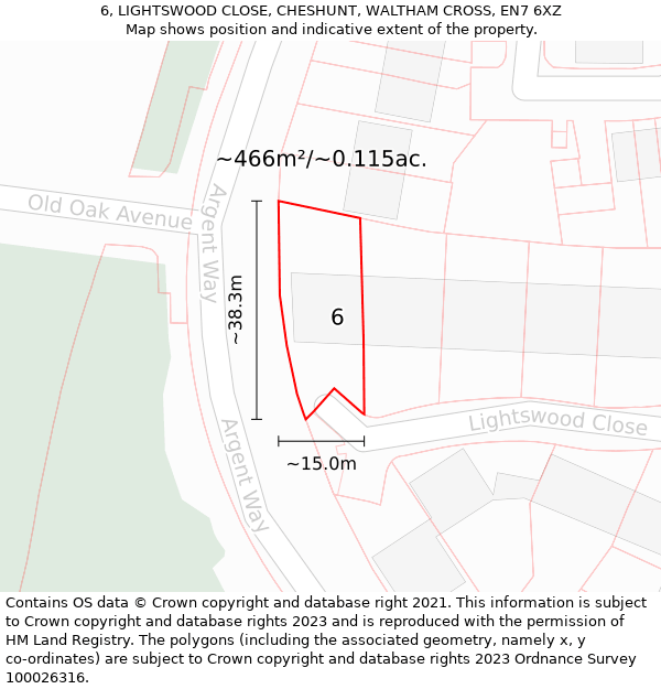 6, LIGHTSWOOD CLOSE, CHESHUNT, WALTHAM CROSS, EN7 6XZ: Plot and title map