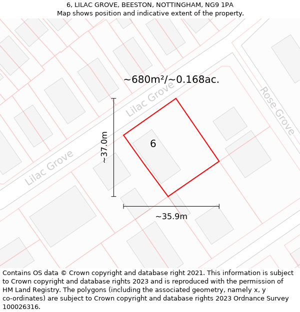 6, LILAC GROVE, BEESTON, NOTTINGHAM, NG9 1PA: Plot and title map