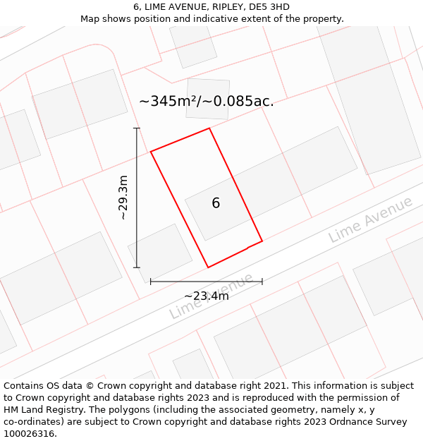 6, LIME AVENUE, RIPLEY, DE5 3HD: Plot and title map