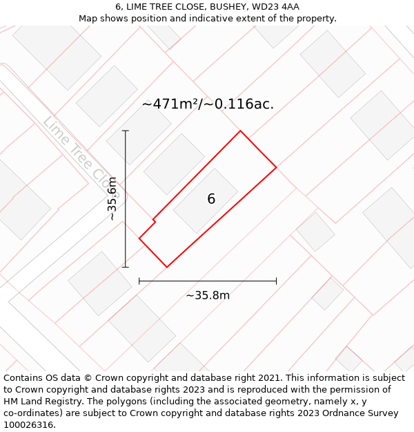 6, LIME TREE CLOSE, BUSHEY, WD23 4AA: Plot and title map