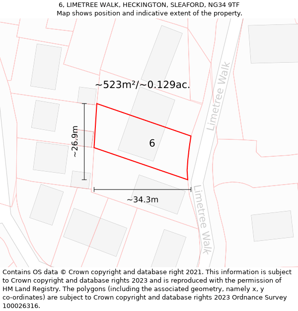 6, LIMETREE WALK, HECKINGTON, SLEAFORD, NG34 9TF: Plot and title map