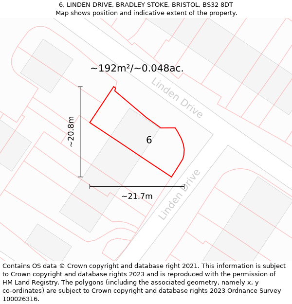 6, LINDEN DRIVE, BRADLEY STOKE, BRISTOL, BS32 8DT: Plot and title map