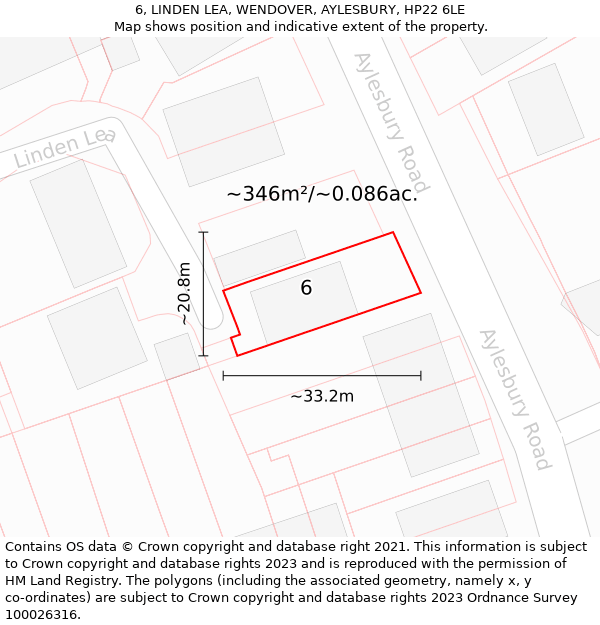 6, LINDEN LEA, WENDOVER, AYLESBURY, HP22 6LE: Plot and title map