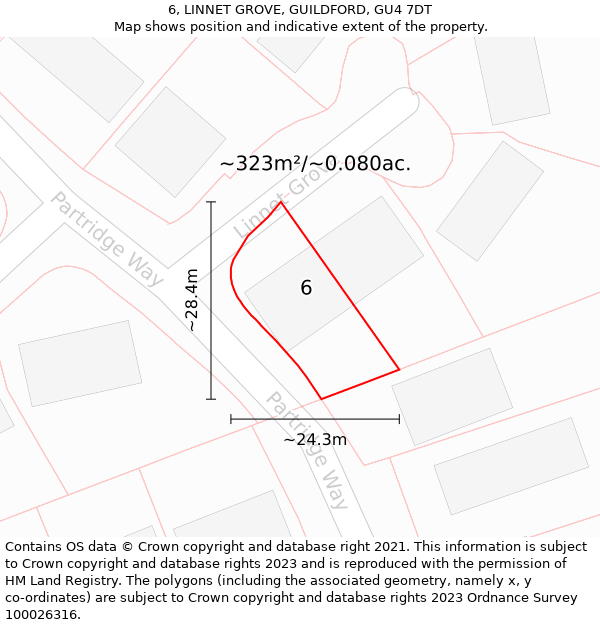 6, LINNET GROVE, GUILDFORD, GU4 7DT: Plot and title map