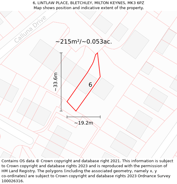 6, LINTLAW PLACE, BLETCHLEY, MILTON KEYNES, MK3 6PZ: Plot and title map