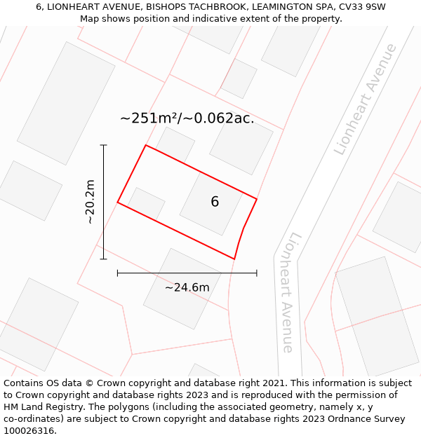 6, LIONHEART AVENUE, BISHOPS TACHBROOK, LEAMINGTON SPA, CV33 9SW: Plot and title map