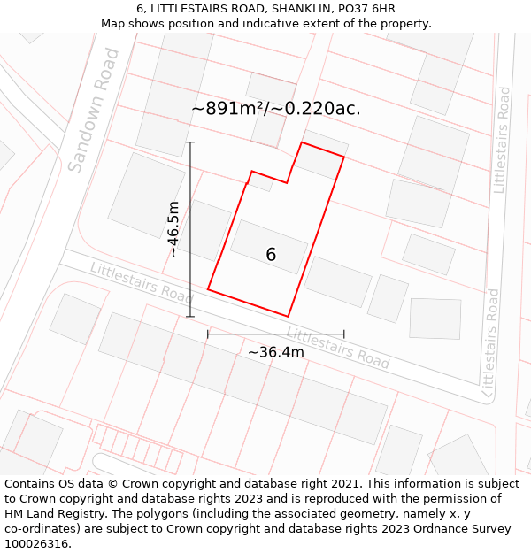 6, LITTLESTAIRS ROAD, SHANKLIN, PO37 6HR: Plot and title map