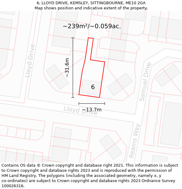 6, LLOYD DRIVE, KEMSLEY, SITTINGBOURNE, ME10 2GA: Plot and title map