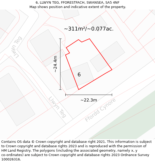 6, LLWYN TEG, FFORESTFACH, SWANSEA, SA5 4NF: Plot and title map