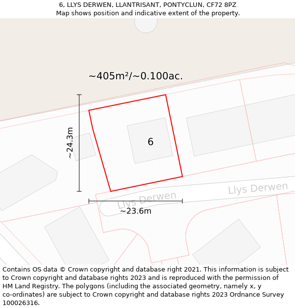 6, LLYS DERWEN, LLANTRISANT, PONTYCLUN, CF72 8PZ: Plot and title map