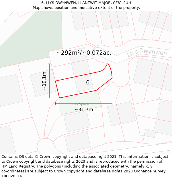 6, LLYS DWYNWEN, LLANTWIT MAJOR, CF61 2UH: Plot and title map