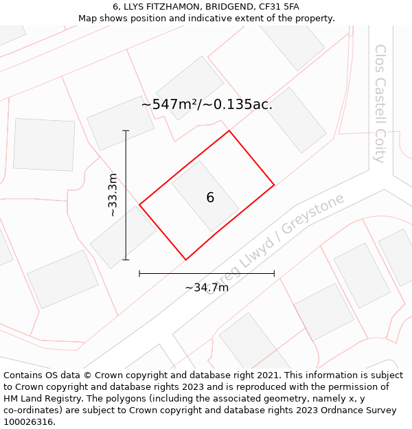 6, LLYS FITZHAMON, BRIDGEND, CF31 5FA: Plot and title map