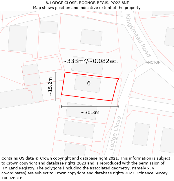 6, LODGE CLOSE, BOGNOR REGIS, PO22 6NF: Plot and title map