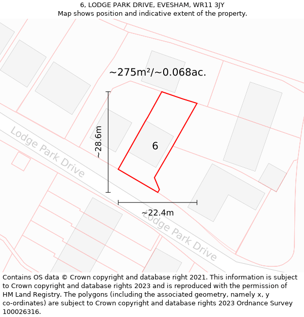 6, LODGE PARK DRIVE, EVESHAM, WR11 3JY: Plot and title map