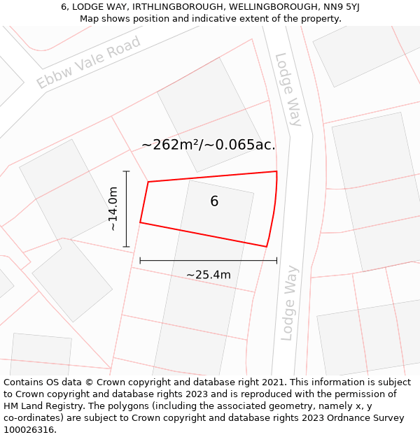 6, LODGE WAY, IRTHLINGBOROUGH, WELLINGBOROUGH, NN9 5YJ: Plot and title map