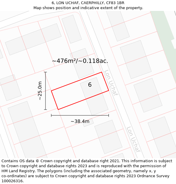 6, LON UCHAF, CAERPHILLY, CF83 1BR: Plot and title map