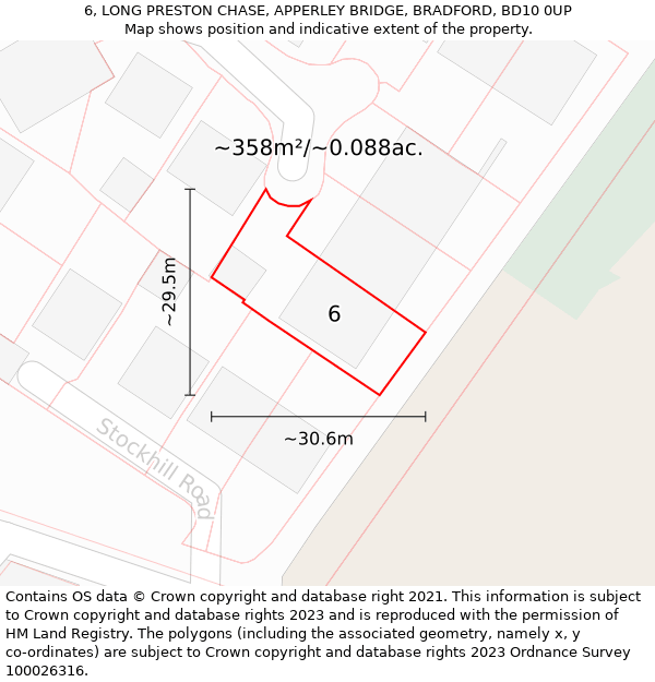 6, LONG PRESTON CHASE, APPERLEY BRIDGE, BRADFORD, BD10 0UP: Plot and title map