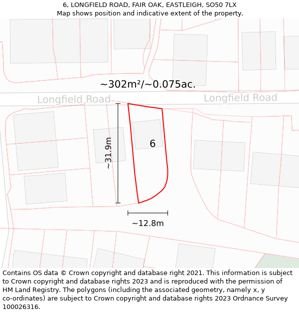 6, LONGFIELD ROAD, FAIR OAK, EASTLEIGH, SO50 7LX: Plot and title map