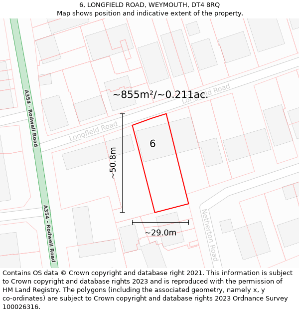 6, LONGFIELD ROAD, WEYMOUTH, DT4 8RQ: Plot and title map